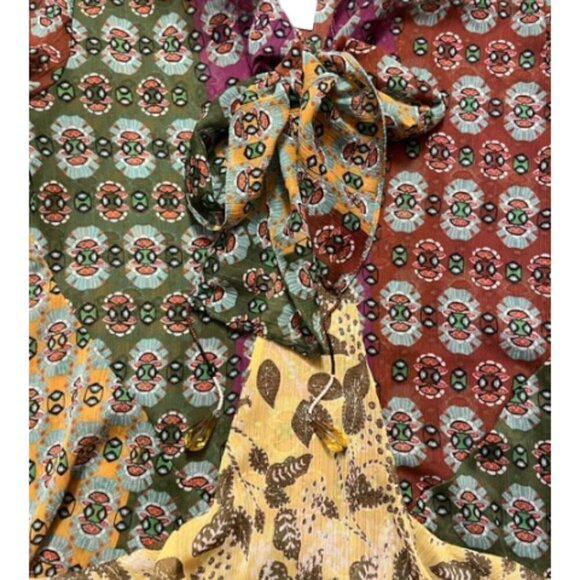 Zara NWT RARE Multicolor Printed Blouse With Bow Tie and Beaded Tassels Sz Small - Picture 9 of 16